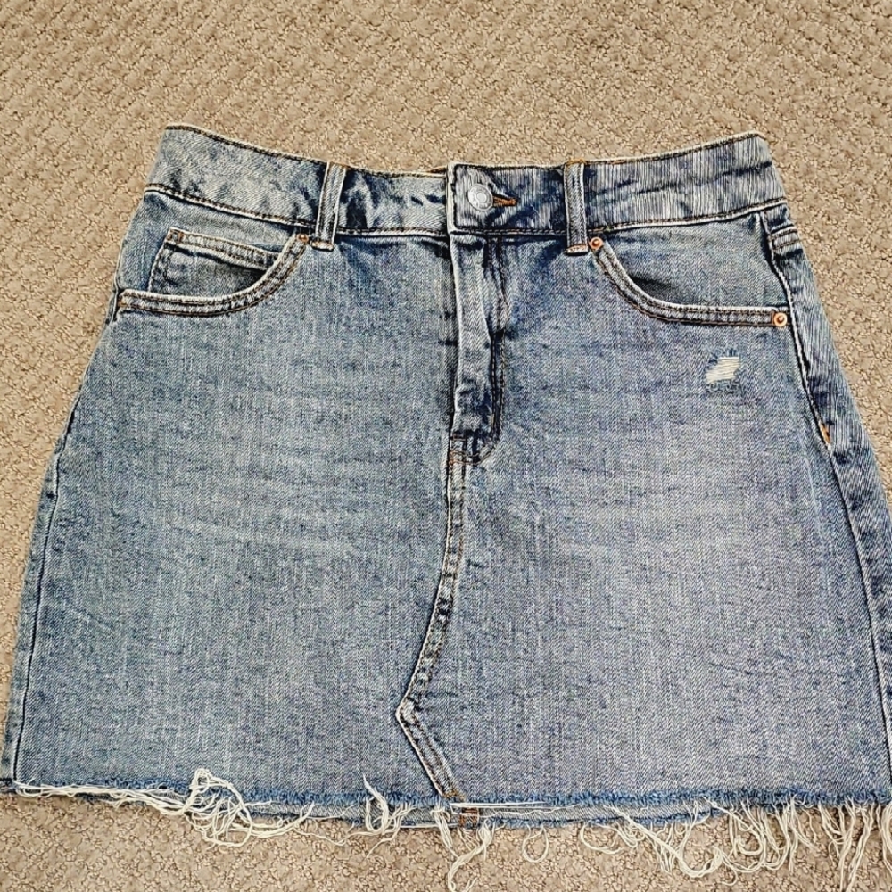 High Waist Wild Fable Denim Blue Distressed Fray Jean Skirt